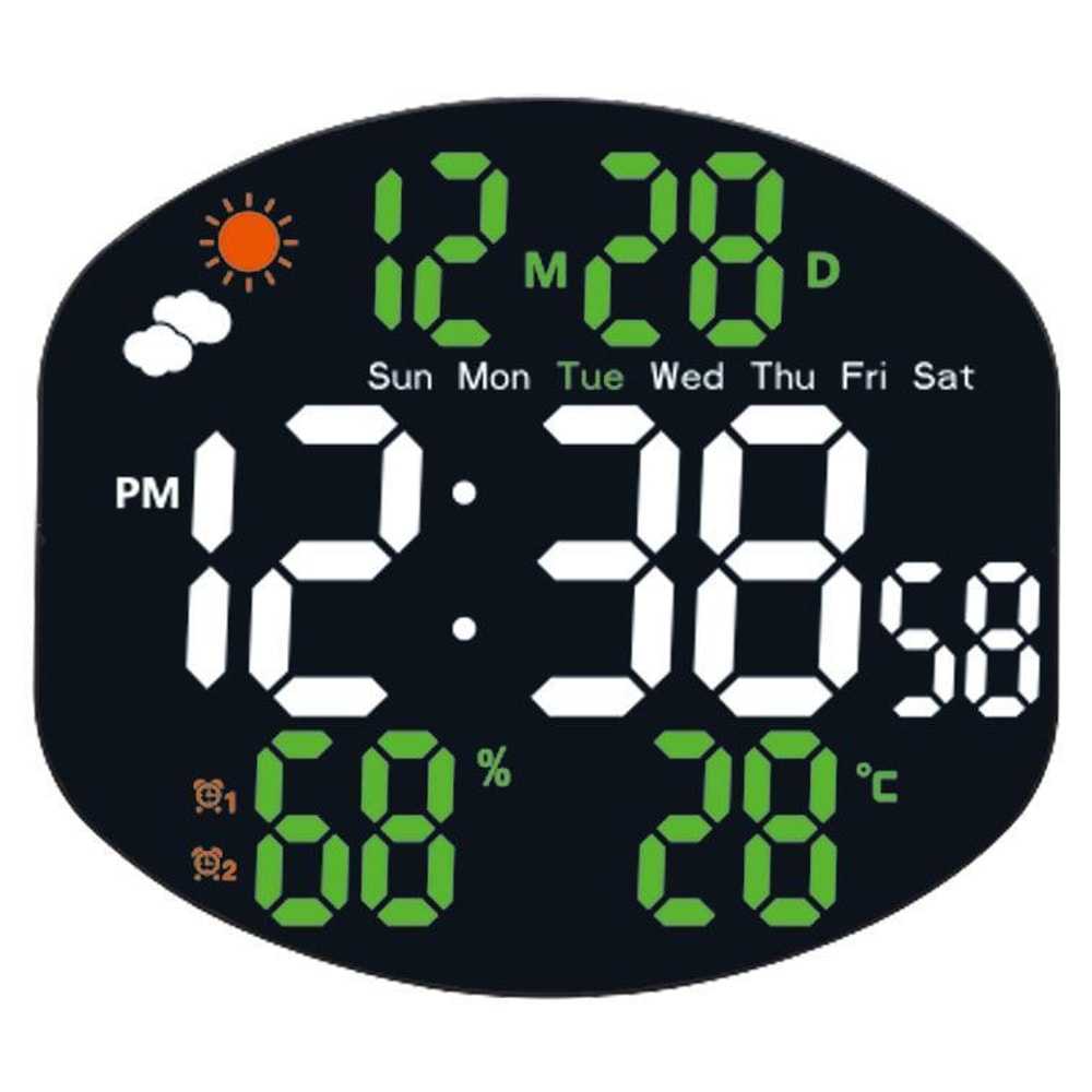 Smart LED Digital Wall Clock With Weather Station Remote Control Dual Alarm Display 9