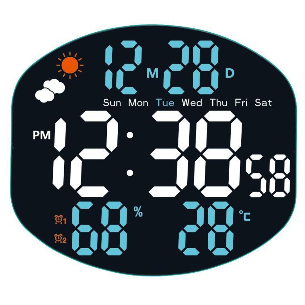 Smart LED Digital Wall Clock With Weather Station Remote Control Dual Alarm Display 8