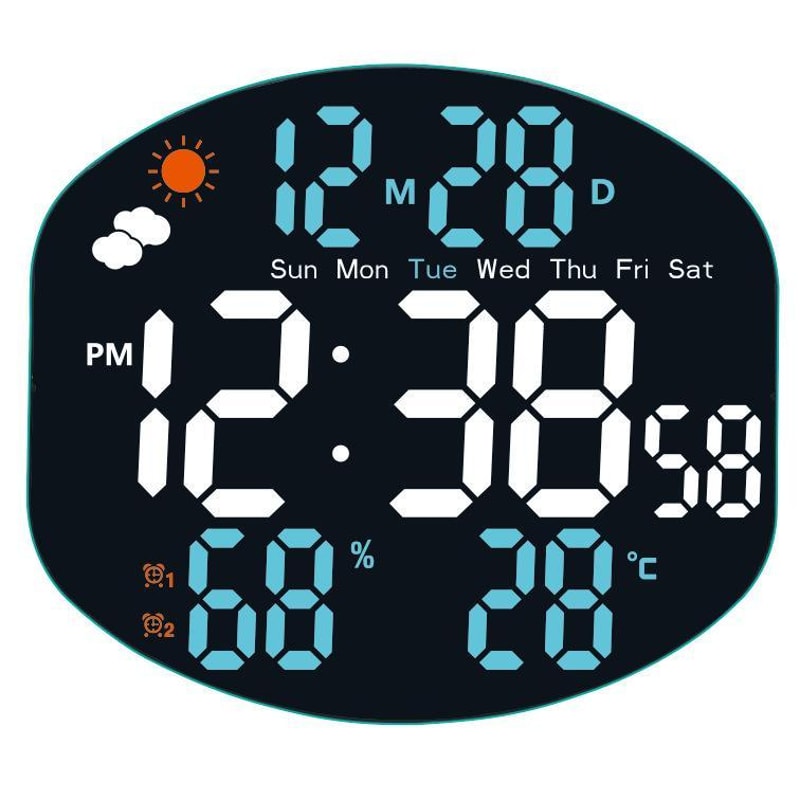 Smart LED Digital Wall Clock With Weather Station Remote Control Dual Alarm Display 8
