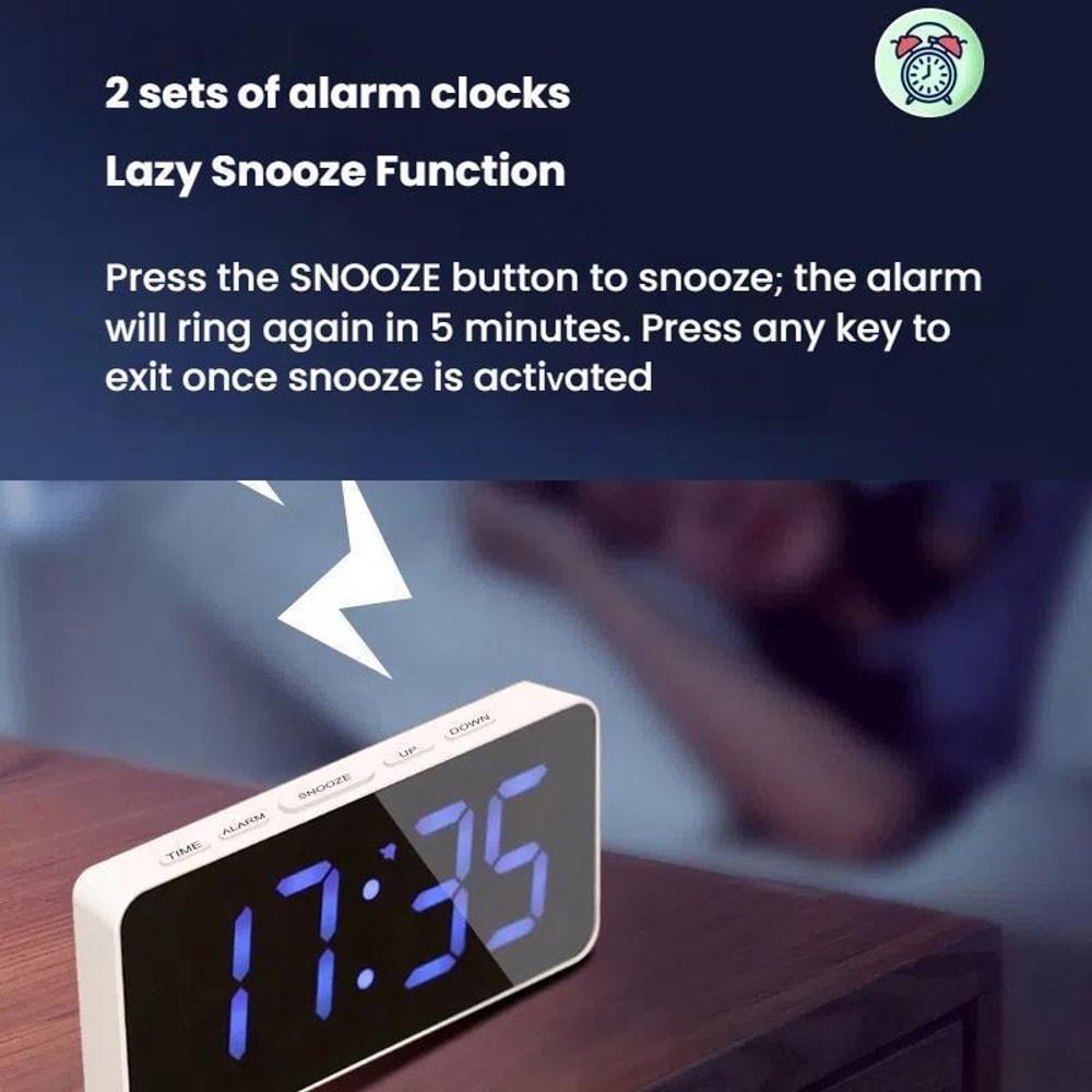 RGB Digital Alarm Clock With Dual Alarms 11 Color LED Display Adjustable Brightness 3