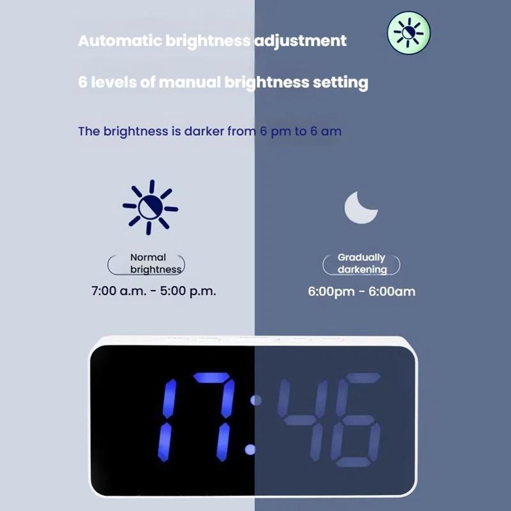 RGB Digital Alarm Clock With Dual Alarms 11 Color LED Display Adjustable Brightness 4