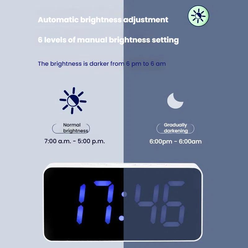 RGB Digital Alarm Clock With Dual Alarms 11 Color LED Display Adjustable Brightness 4