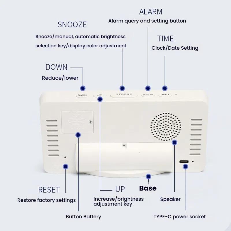 RGB Digital Alarm Clock With Dual Alarms 11 Color LED Display Adjustable Brightness 6