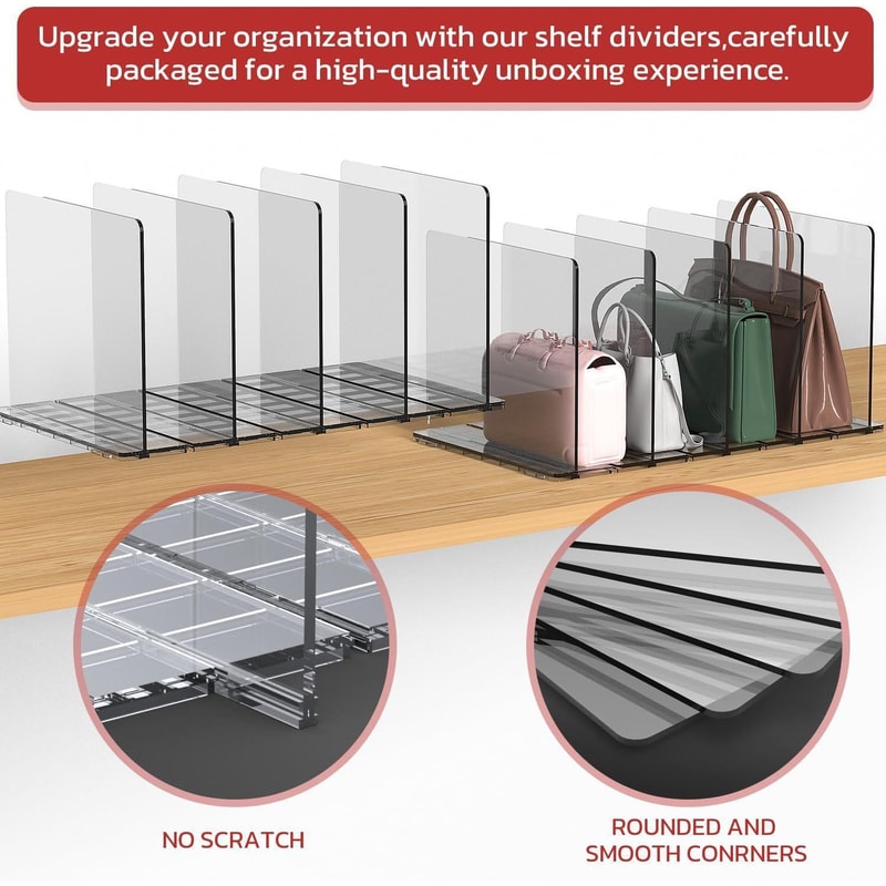 Adjustable Closet Shelf Dividers for Handbags and Purses Storage Organizer