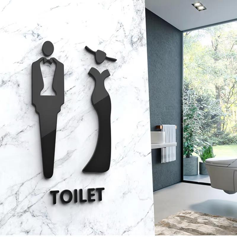 Modern Acrylic Bathroom Sign 3D Restroom Door Sticker For Hotels Offices Public Spaces 1