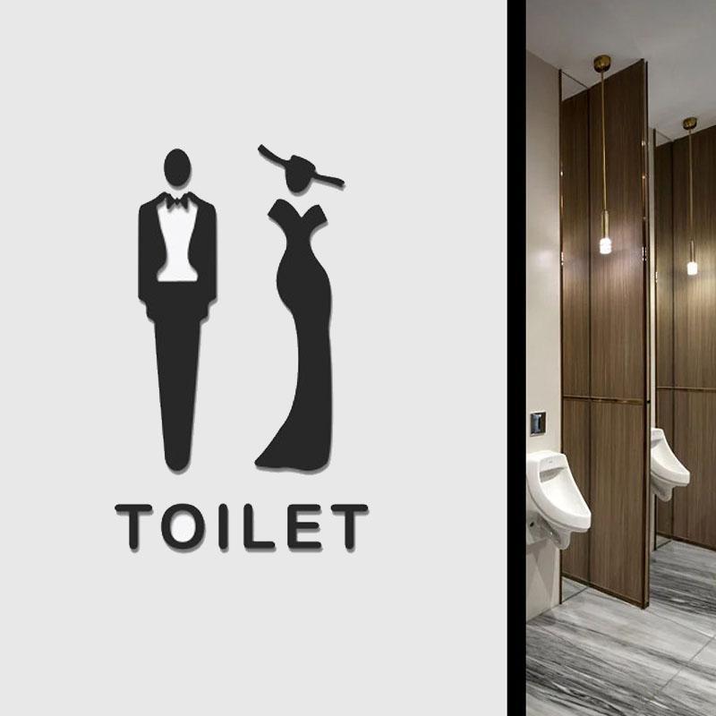 Modern Acrylic Bathroom Sign 3D Restroom Door Sticker For Hotels Offices Public Spaces 0
