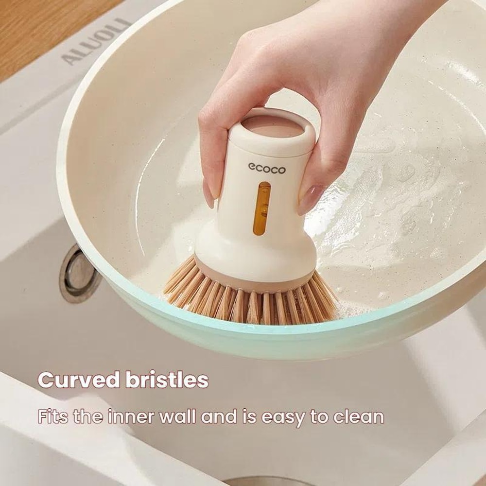 2PCS Dishwashing Brush With Soap Dispenser Rotating Long Handle For Pots And Pans 1