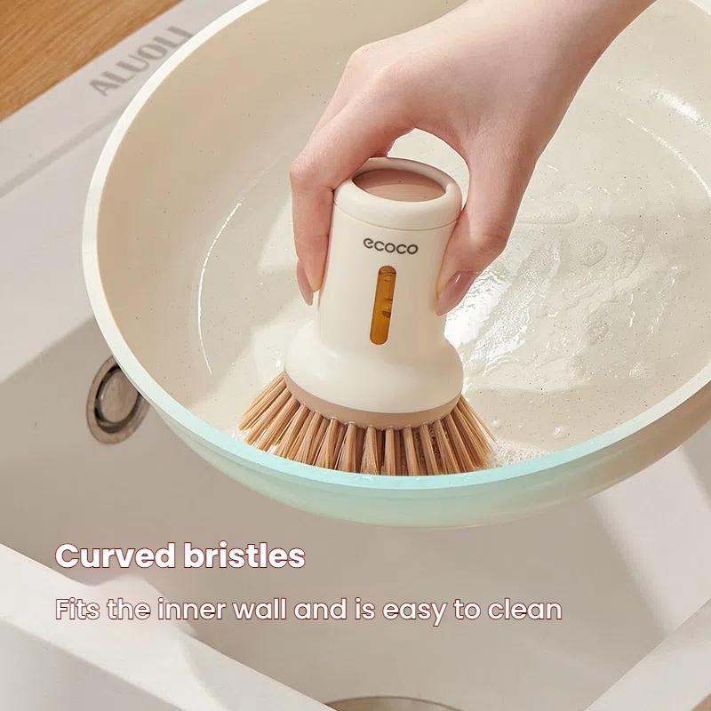 2PCS Dishwashing Brush With Soap Dispenser Rotating Long Handle For Pots And Pans 1