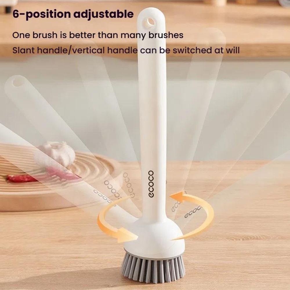 2PCS Dishwashing Brush With Soap Dispenser Rotating Long Handle For Pots And Pans 11