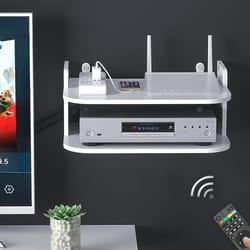 modern wall mounted projector shelf & set top box organizer with cable management