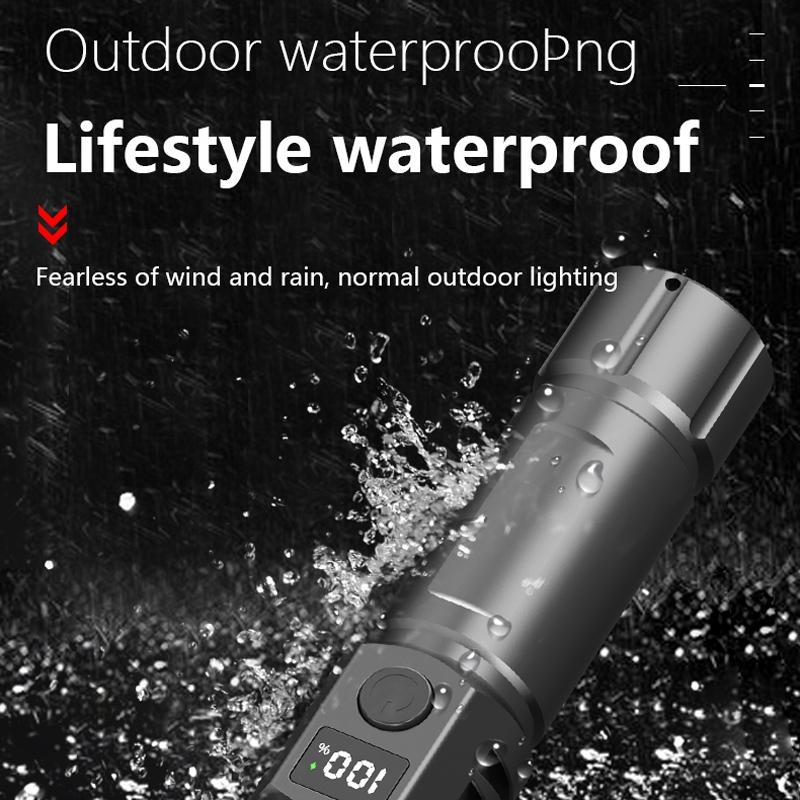 Rechargeable LED Flashlight with LCD Power Display & Zoom Focus