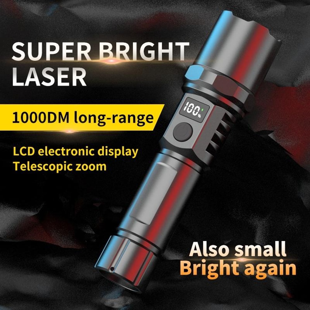 Rechargeable LED Flashlight with LCD Power Display & Zoom Focus