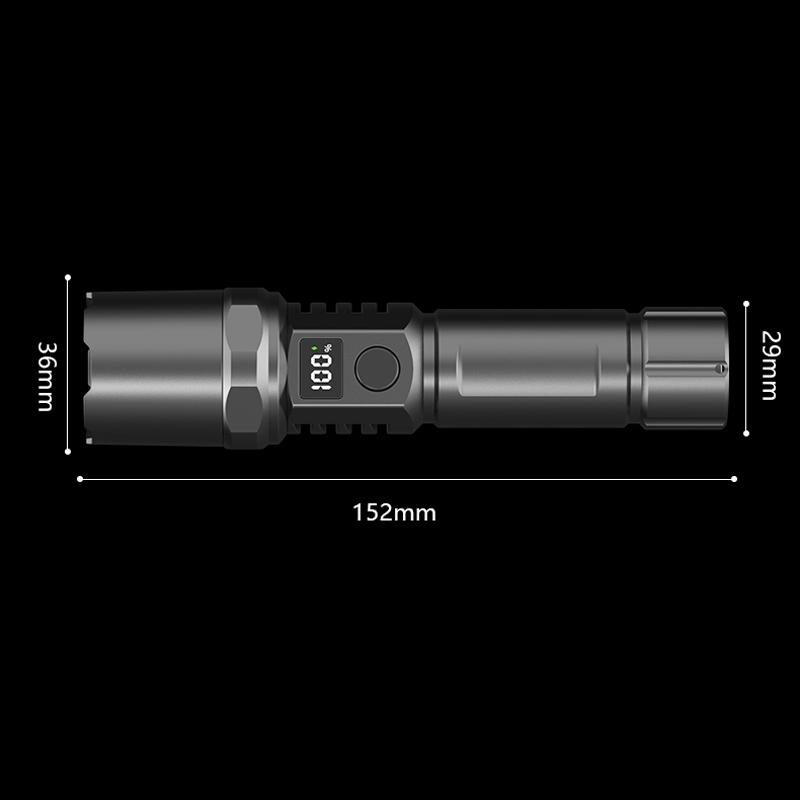 Rechargeable LED Flashlight with LCD Power Display & Zoom Focus