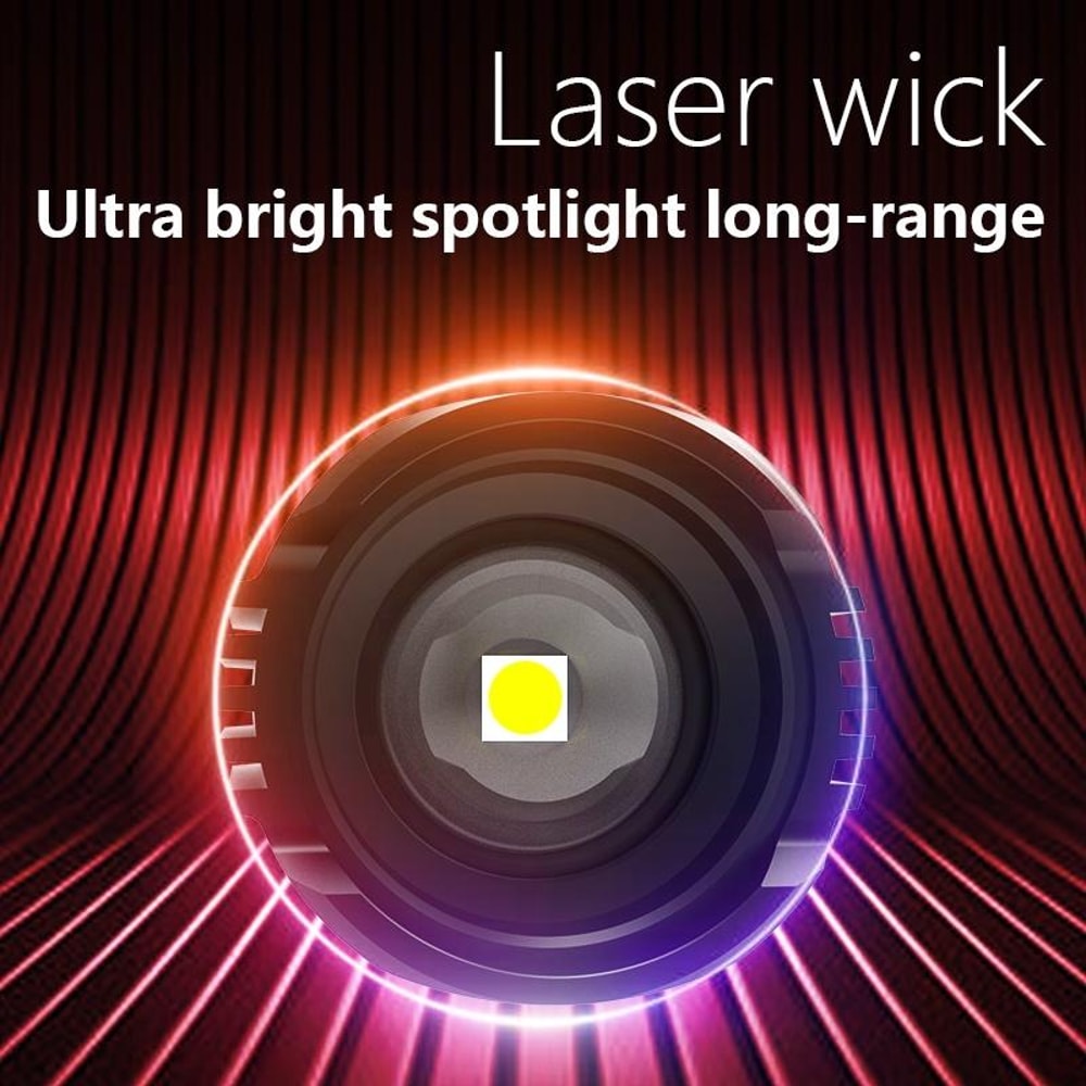 Rechargeable LED Flashlight with LCD Power Display & Zoom Focus