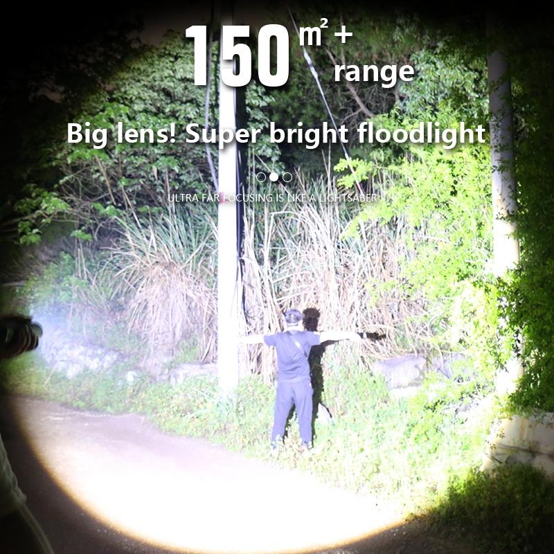 Rechargeable LED Flashlight with LCD Power Display & Zoom Focus