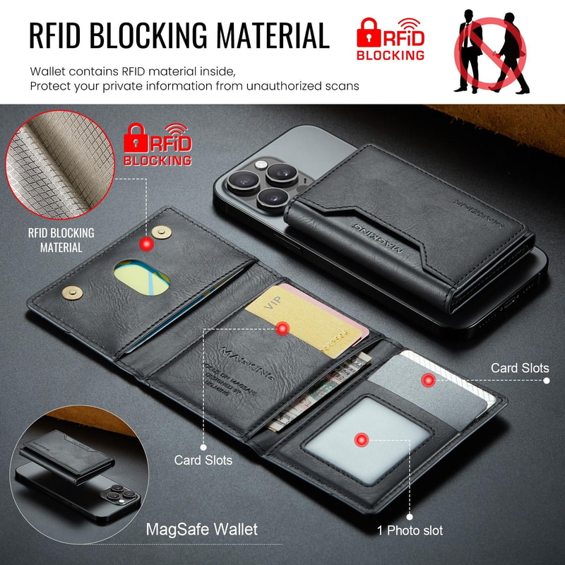 MagSafe RFID Wallet Card Holder Leather Phone Stand Case 2
