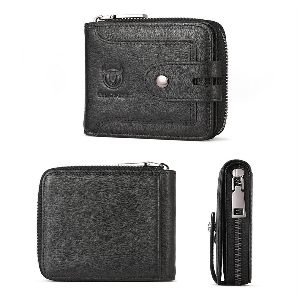 Vintage RFID Blocking Leather Wallet For Men With Zipper Card Holder 1