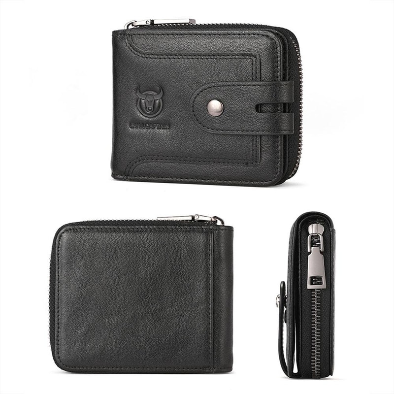 Vintage RFID Blocking Leather Wallet For Men With Zipper Card Holder 1