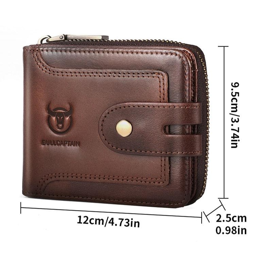 Vintage RFID Blocking Leather Wallet For Men With Zipper Card Holder 2
