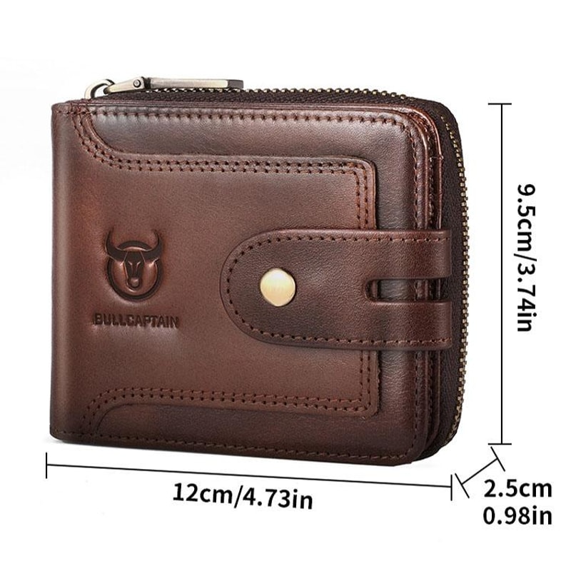 Vintage RFID Blocking Leather Wallet For Men With Zipper Card Holder 2