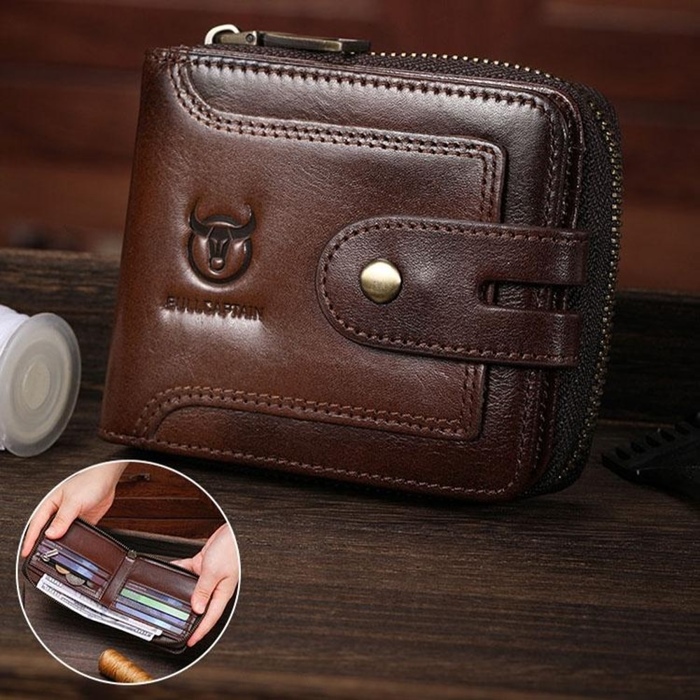 Vintage RFID Blocking Leather Wallet For Men With Zipper Card Holder 9