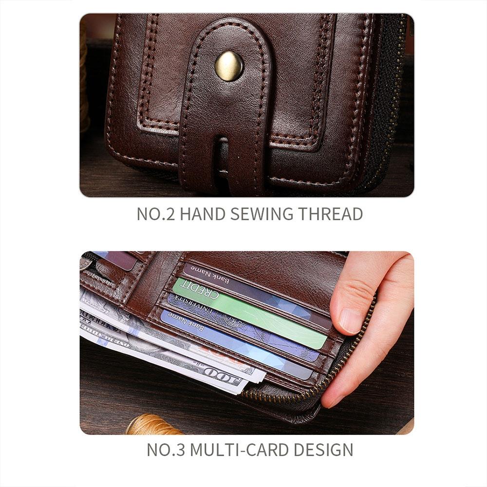Vintage RFID Blocking Leather Wallet For Men With Zipper Card Holder 5