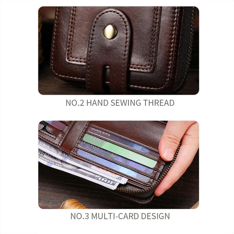 Vintage RFID Blocking Leather Wallet For Men With Zipper Card Holder 5