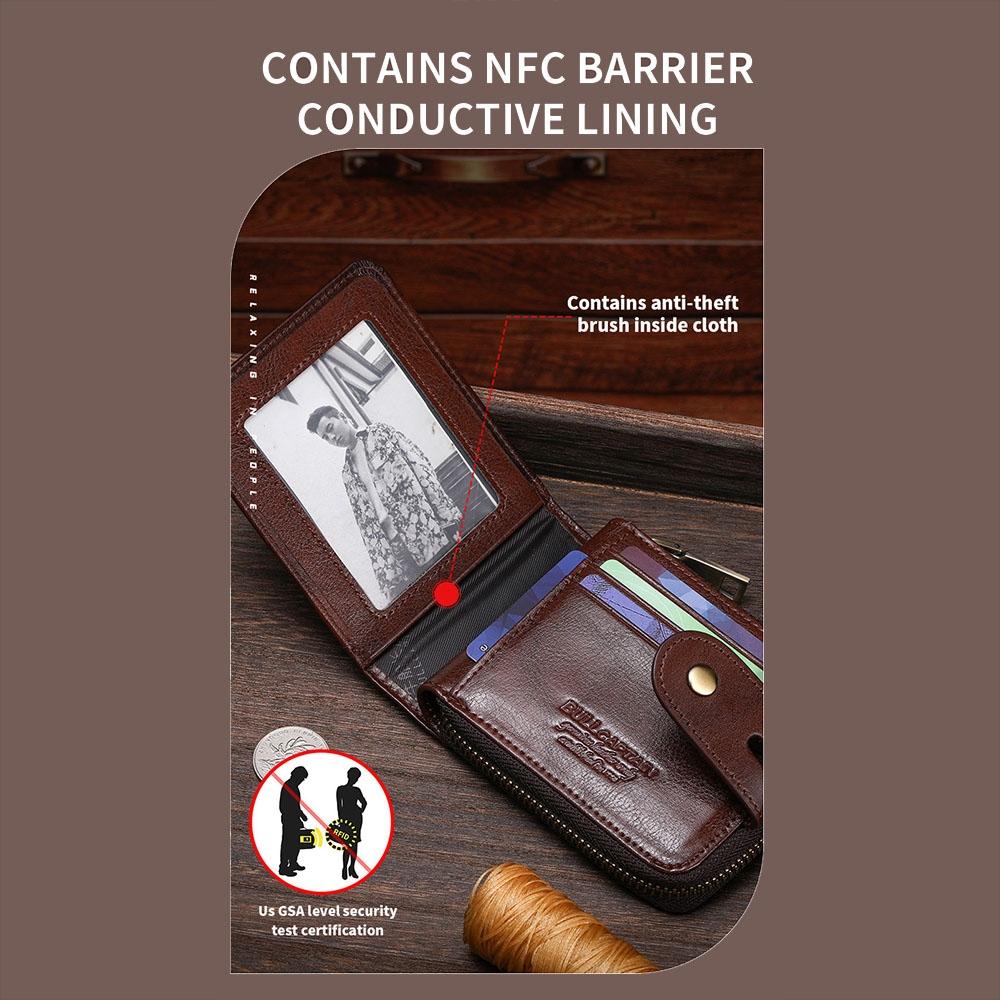Vintage RFID Blocking Leather Wallet For Men With Zipper Card Holder 6