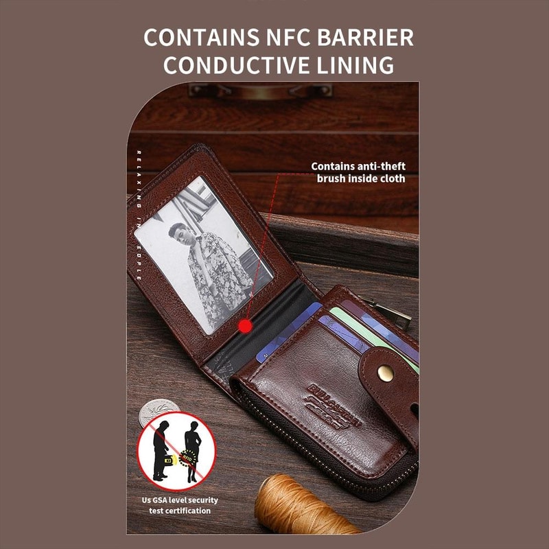 Vintage RFID Blocking Leather Wallet For Men With Zipper Card Holder 6