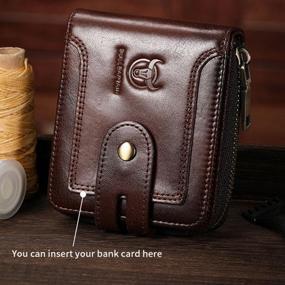 Vintage RFID Blocking Leather Wallet For Men With Zipper Card Holder 8