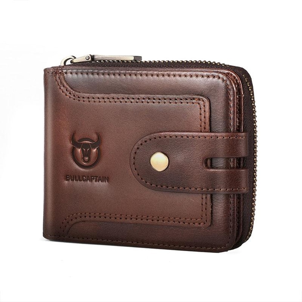 Vintage RFID Blocking Leather Wallet For Men With Zipper Card Holder 11