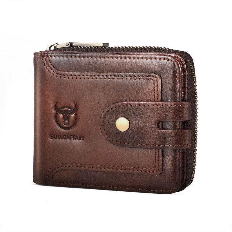 Vintage RFID Blocking Leather Wallet For Men With Zipper Card Holder 11