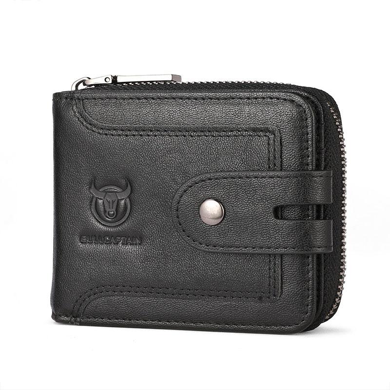 Vintage RFID Blocking Leather Wallet For Men With Zipper Card Holder 10