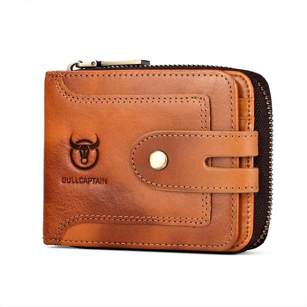 Vintage RFID Blocking Leather Wallet For Men With Zipper Card Holder 12