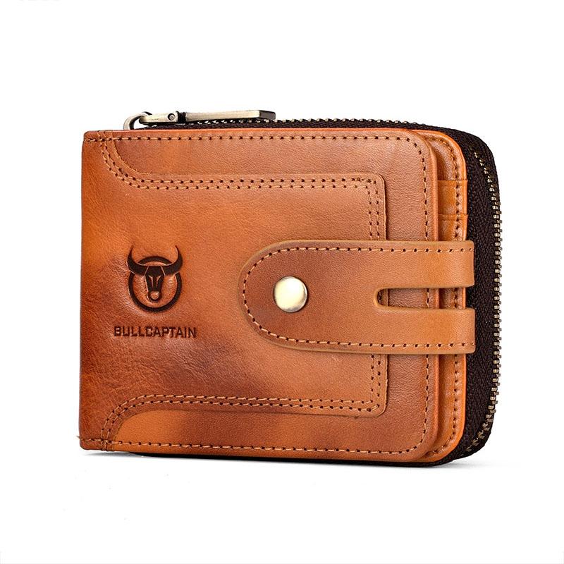 Vintage RFID Blocking Leather Wallet For Men With Zipper Card Holder 12