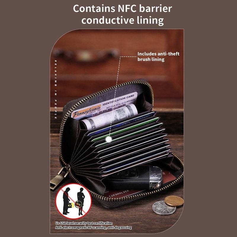 RFID Blocking Leather Card Holder Wallet With Multi Card Slots For Men And Women 6