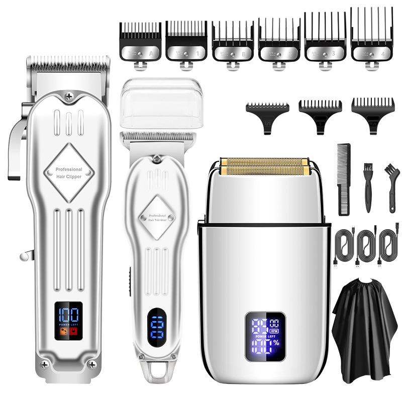 Professional Hair Clipper Set for Men with Rechargeable Trimmer & Electric Shaver Kit
