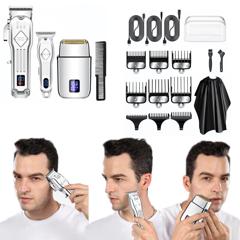 Professional Hair Clipper Set for Men with Rechargeable Trimmer & Electric Shaver Kit