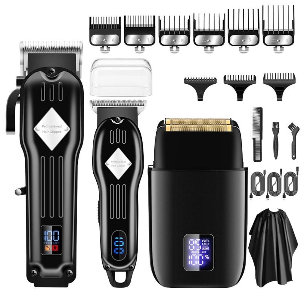 Professional Hair Clipper Set for Men with Rechargeable Trimmer & Electric Shaver Kit