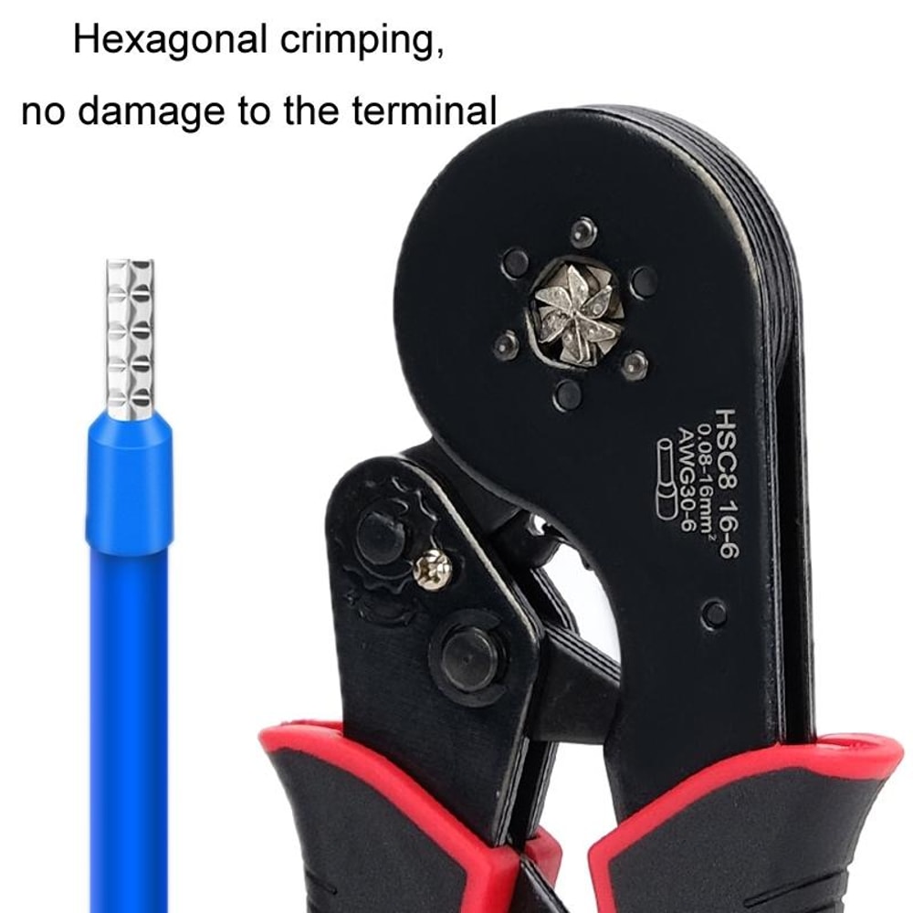 European Hex Crimping Pliers For VE Wire Ferrules With Adjustable Pressure Handle 3