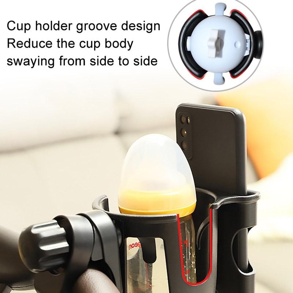 Universal Adjustable Stroller Cup Phone Holder Accessory With Bottle Rack 3