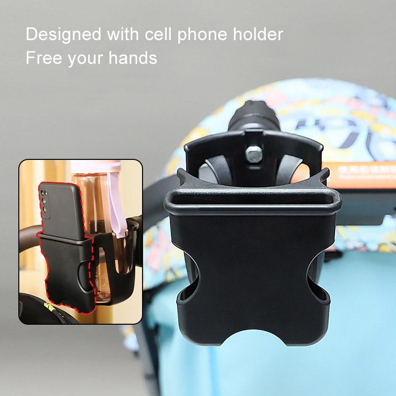 Universal Adjustable Stroller Cup Phone Holder Accessory With Bottle Rack 7