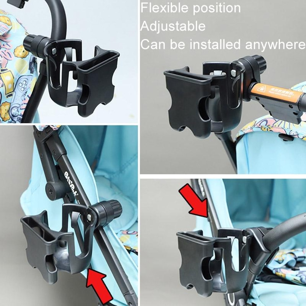 Universal Adjustable Stroller Cup Phone Holder Accessory With Bottle Rack 9