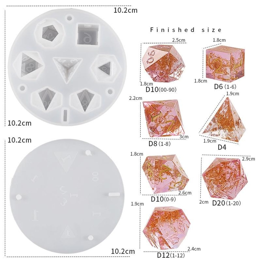 7 Cavity Premium Silicone Resin Dice Mold Kit For Polyhedral Dice Crafting 4