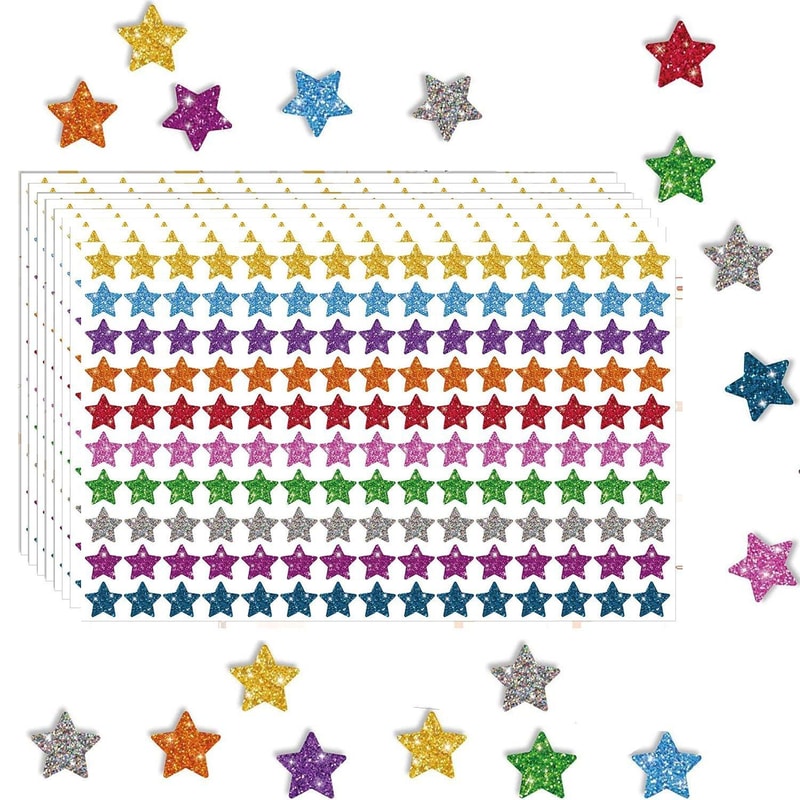 1500pcs Colorful Glitter Star Stickers for Crafts & Party Decor