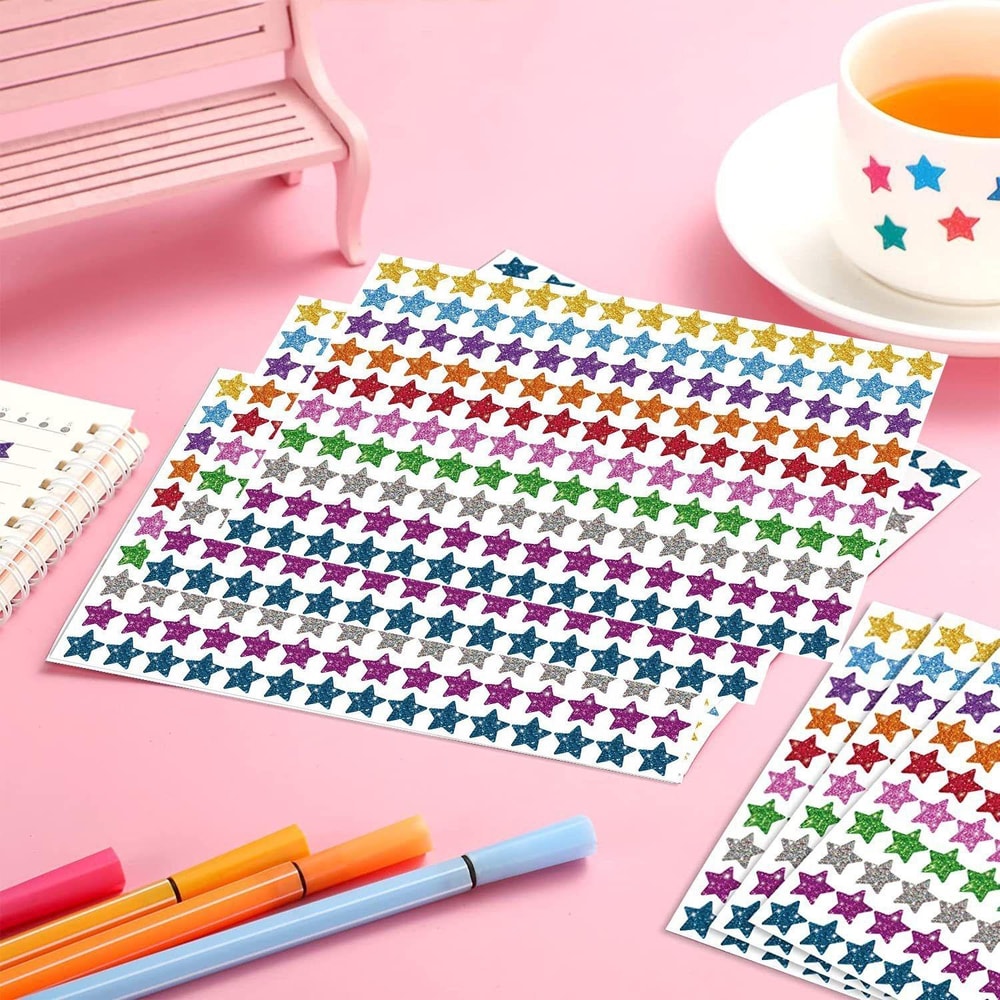 1500pcs Colorful Glitter Star Stickers for Crafts & Party Decor
