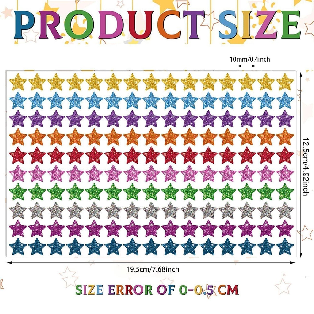 1500pcs Colorful Glitter Star Stickers for Crafts & Party Decor