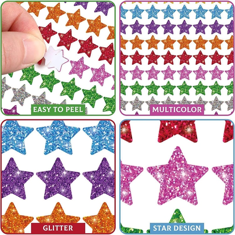 1500pcs Colorful Glitter Star Stickers for Crafts & Party Decor