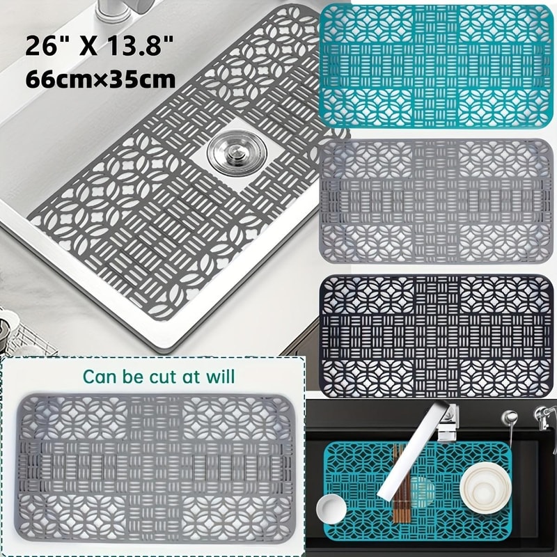 Premium Cuttable Silicone Sink Mat Dish Drainer Pad For Kitchen Cabinets 2