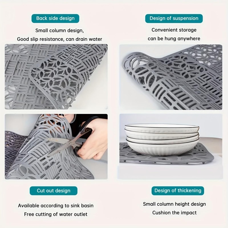 Premium Cuttable Silicone Sink Mat Dish Drainer Pad For Kitchen Cabinets 4